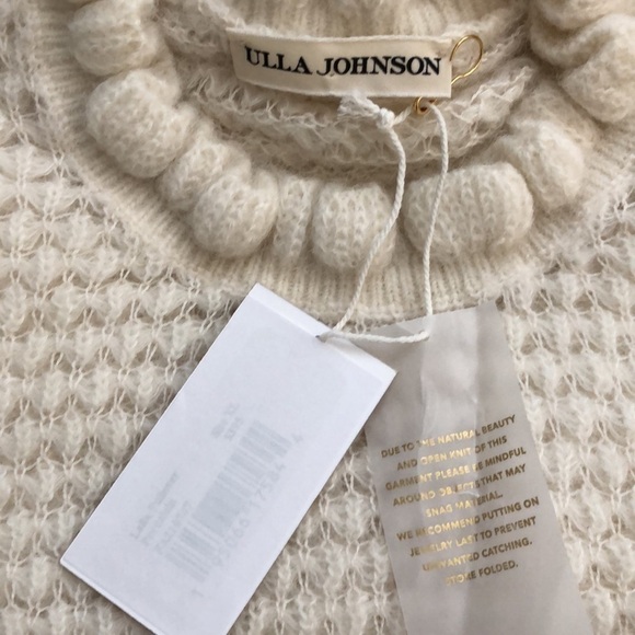 NWT ULLA JOHNSON Cream Laila Ruffled Alpaca-blend Lightweight Knit Sweater sz XL - Picture 11 of 16